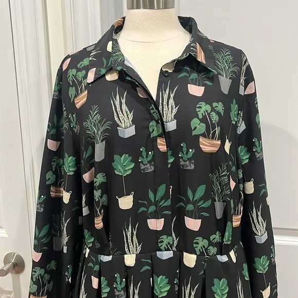 Eloquii Dress Potted Plants Fit & Flare Black Size 22 - Picture 3 of 15